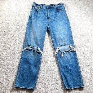 Abercrombie & Fitch Women's Straight Leg Distressed Blue Jeans